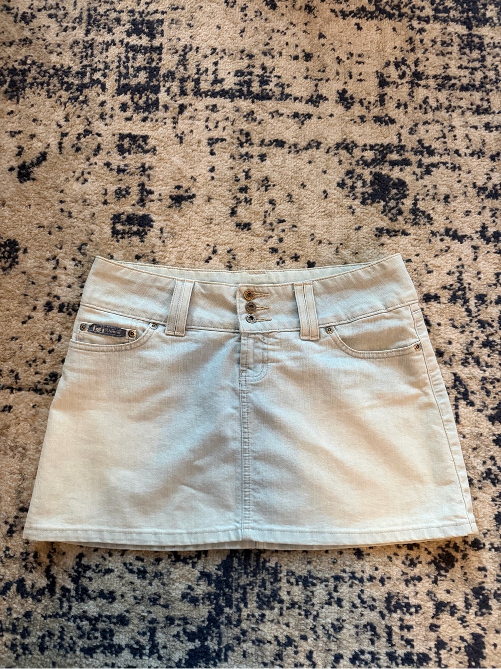 Energie Light Blue Denim Mini Skirt with Triple Button Waist